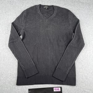Express Sweater Large V Neck Dark Gray Textured Ribbed Long Sleeve Pullover Mens